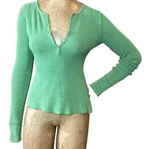Nollie Mint Green Ribbed Long Sleeve Henley Top Y2K